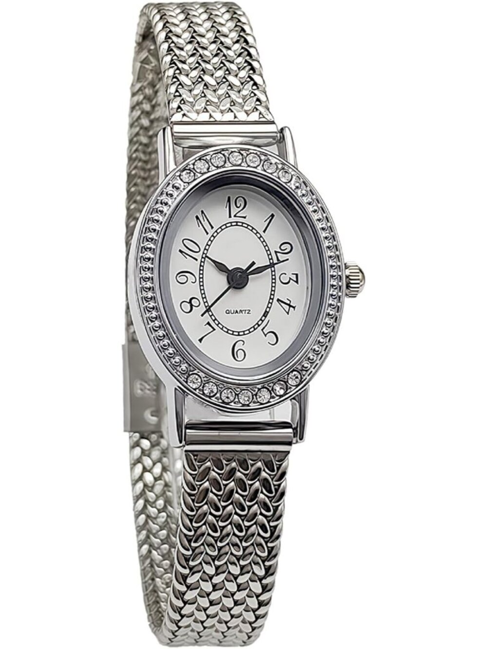 Women's Silver Vintage Oval Luxury Ultra Thin Dial Stainless Steel Band Watches